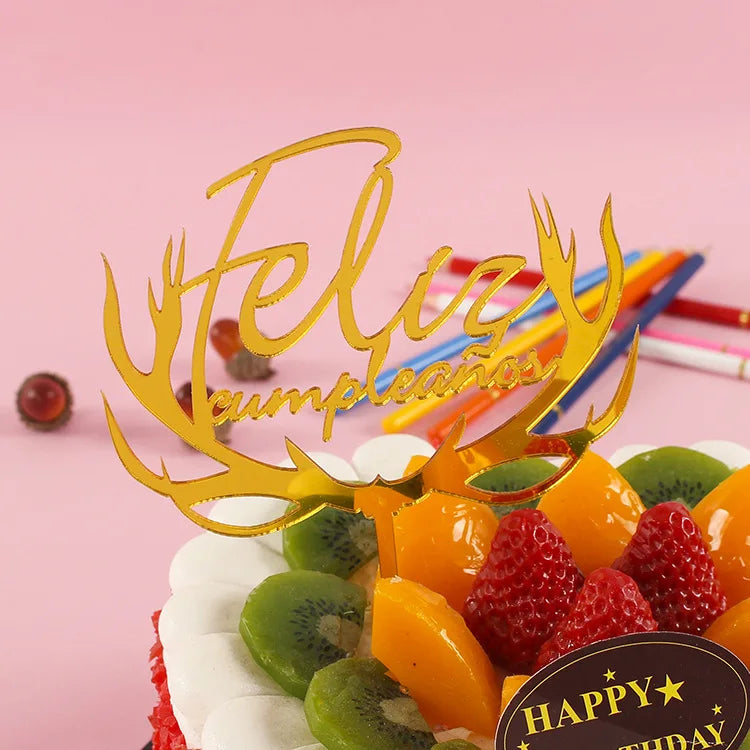 Hot Sale Factory Ins Style Spanish Feliz Cake Topper Decoration for Birthday Wedding Party Cake Decoration