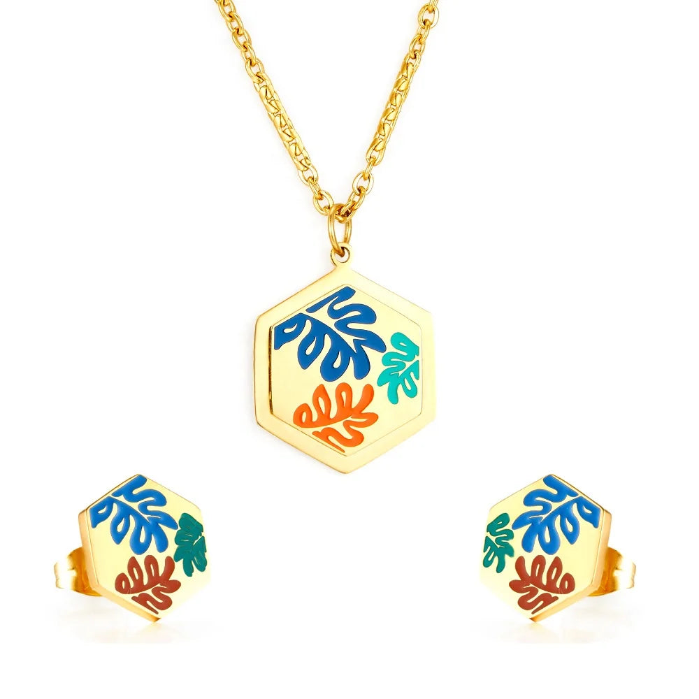Custom Nickel-Free Hypoallergenic Stainless Steel Jewelry Set Gold Fashionable Colorful Waterproof Earrings Parties
