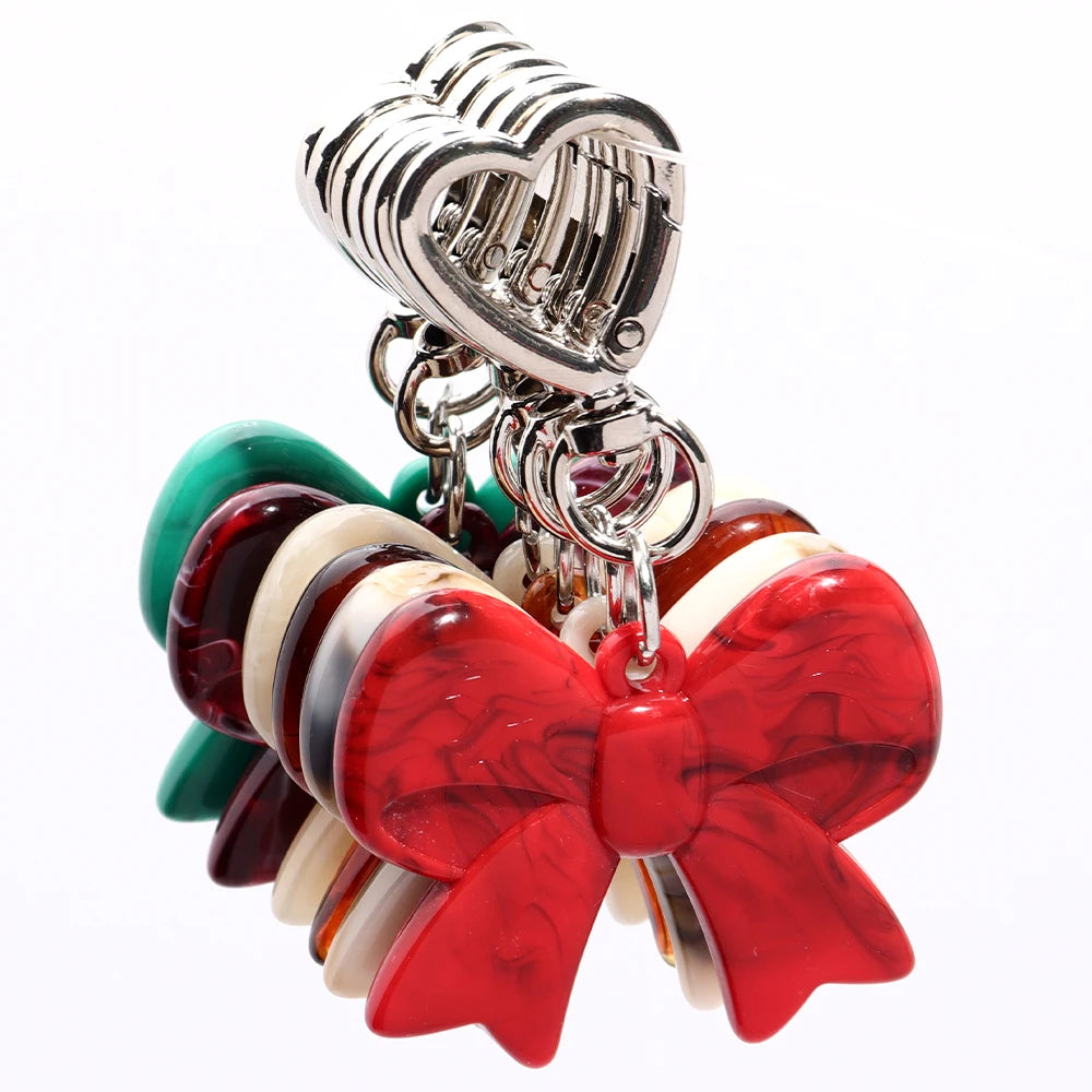 Newly Arrived Popular Acrylic Plastic Heart Shape Bowknot Keychain for Unisex Keyring
