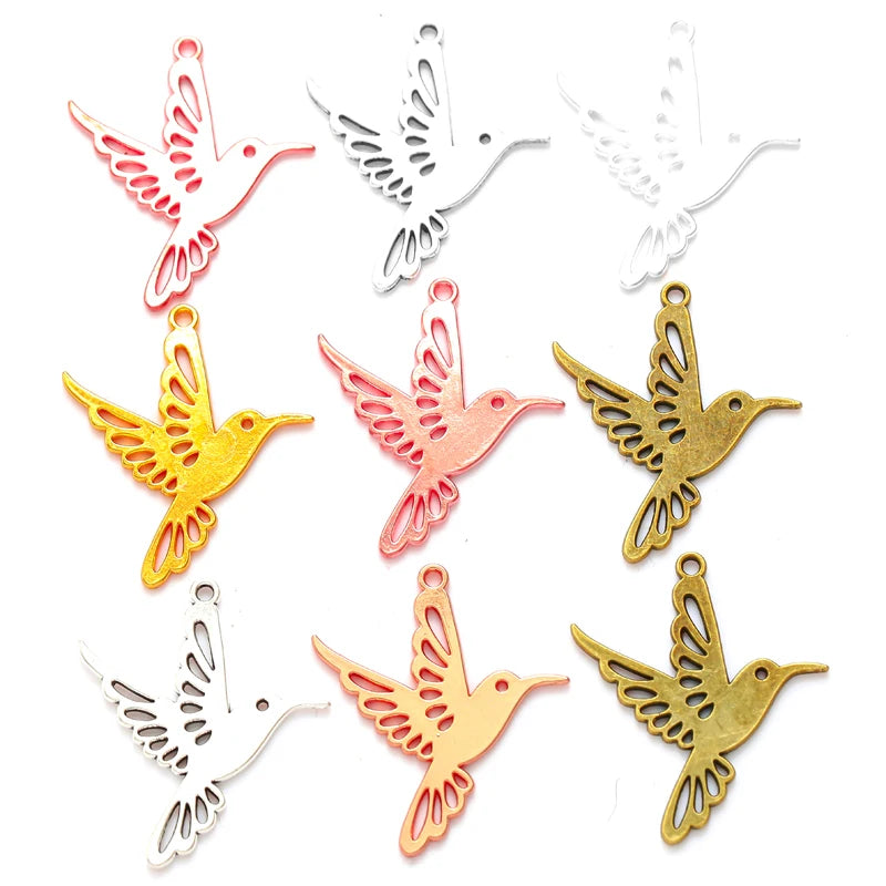 6 Color Hollowed Out Bird Charm for Earring Bracelet Necklace Pendant DIY Jewelry Handmade Accessories 23*22mm D564