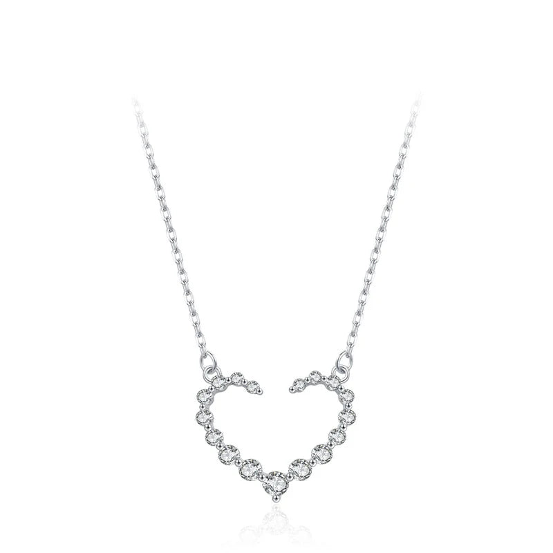 S925 Sterling Silver Heart Shape Pendant Necklace Micro Paved Zircon Link Chain for Engagement Wedding Fine Jewelry