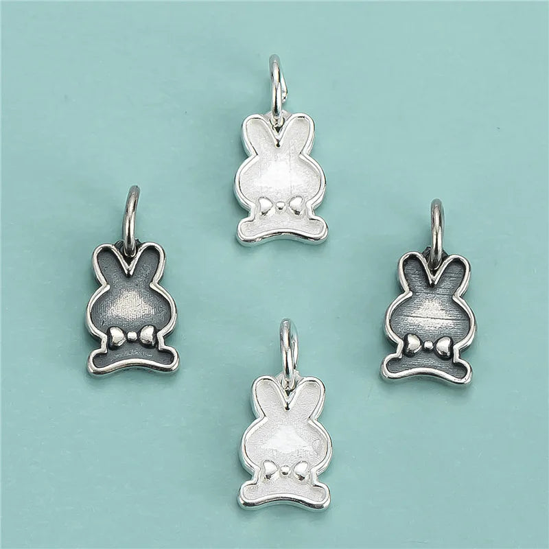 Tiny Animals Bunny Pendant Cute 925 Sterling Silver Rabbit Charm for Jewelry Making Supplies