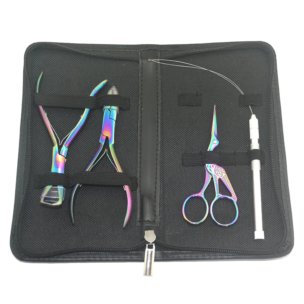 4pcs Hair Extensions Tools Stainless Steel Pulling Hook Needle Hair Extensions Pliers Kit Customization Micro Link Tool Kit