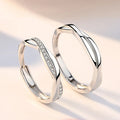 Simple Adjustable Silver Twisted Open Ring Pure 925 Silver Geometric CZ Stone Rings for Couples