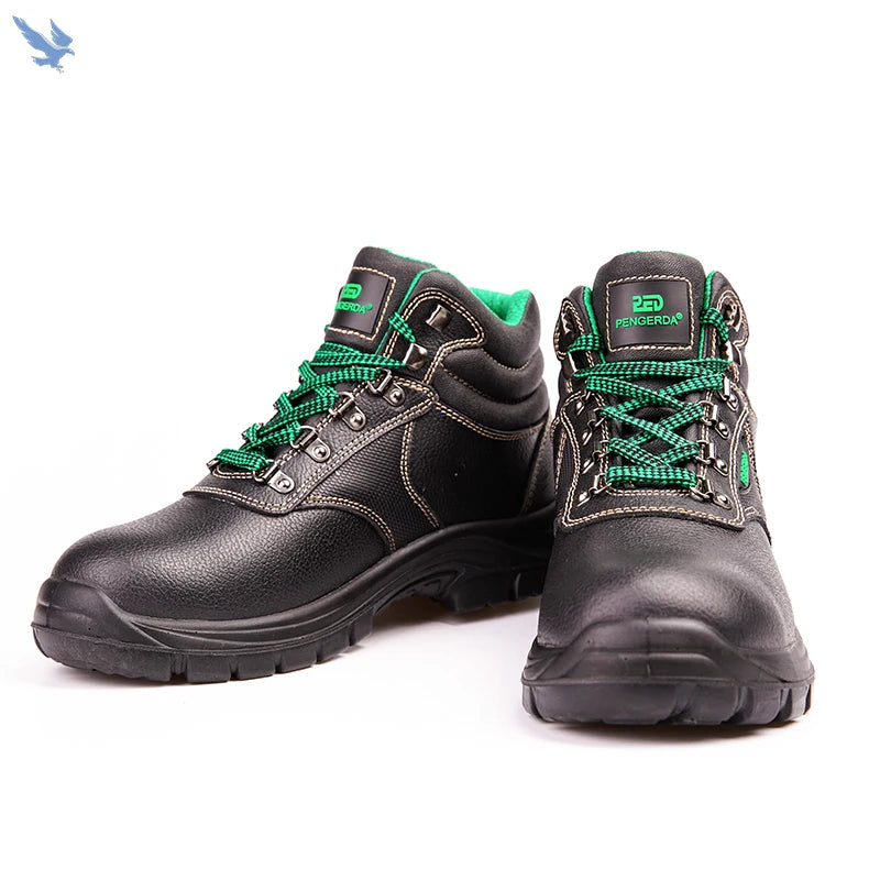 Waterproof Black Safety Shoes No slip Steel Toe Medium Heel Protective Leather Work Shoes