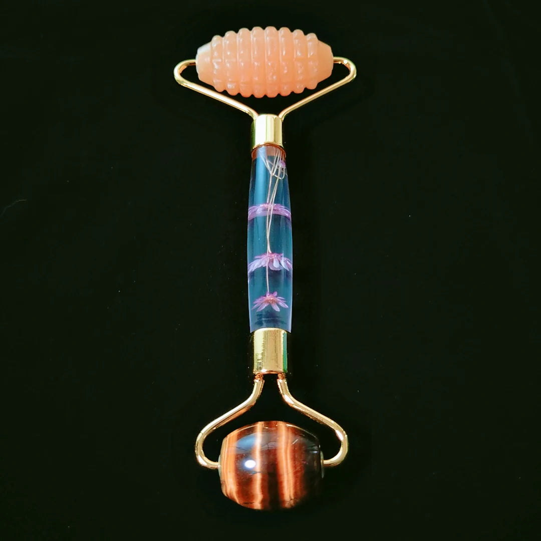 Huiying Spiky yellow jade roller roller flower handle massager tiger eye massager facial lifting massager