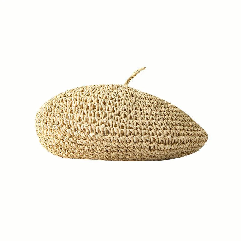 2023 New Women Beret Summer Paper Straw Beanies Cap Knit Beret Breathable Sun Beach Hat