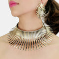 Wholesale Trendy Dubai Jewelry Sets Gold Plated Choker Heart Leaf Shape Stud Earrings Exaggerated Chunky Torques Necklace Sets