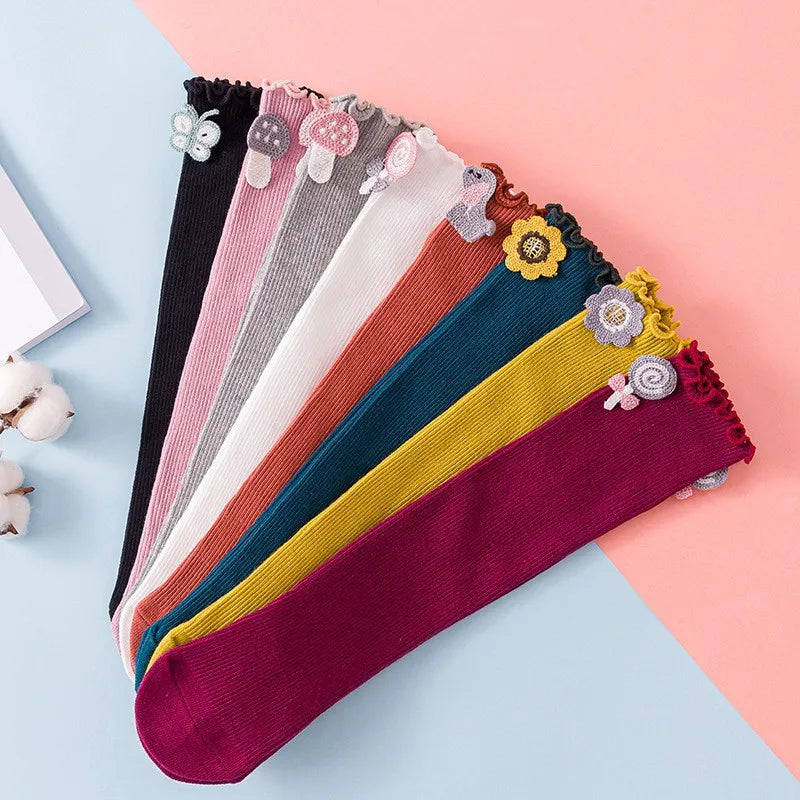 Wholesale 3-8 Years Cute Girls Socks Kids Little Girls Slouch Socks Knee Length Long Ruffle Crew Socks With Daisy Flowers Candy