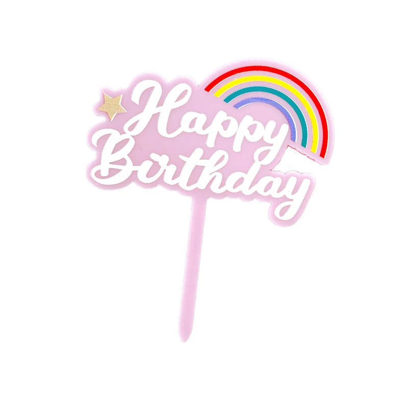 Luxury Decoration Cute rainbow Cake Topper Colourful Happy Birthday Cake Card Birthday Table Accessories