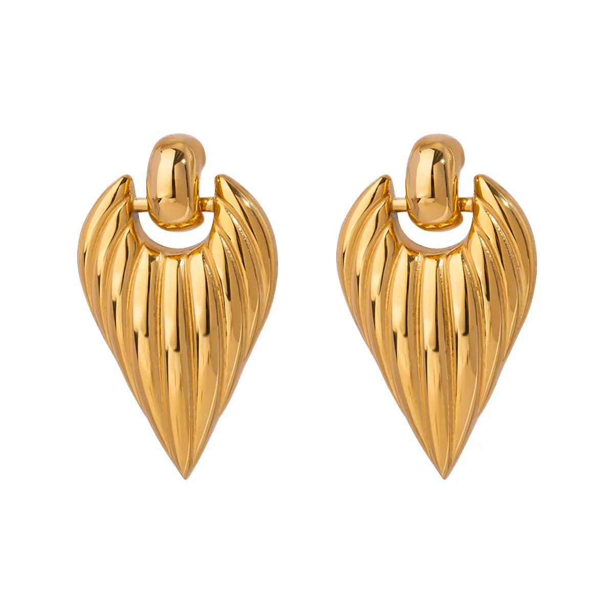 2025 Trendy 18k Gold Stainless Steel Geometric Love Ribbed Curved Earrings Jewelry Wholesale