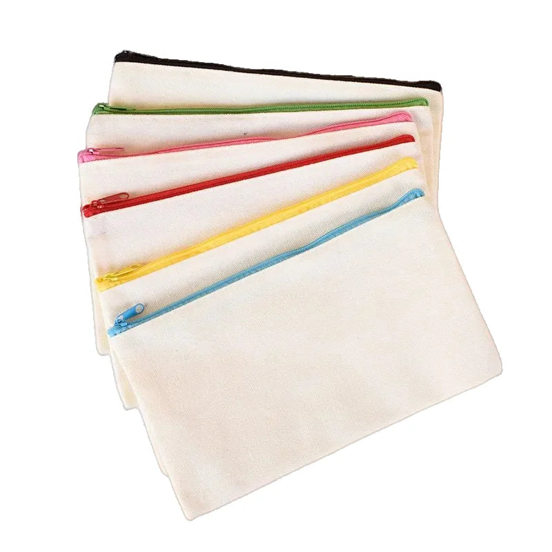 Custom Logo Zippered Pouch Travel for Toiletry Cotton Canvas Cosmetic Makeup Bag Pen Case Storage Fashion Blank Canvas
