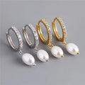 SP Elegant Jewelry Fine Pearl Drop Earring S925 Sterling Silver Zircon Hoop Pearl Drop Earrings