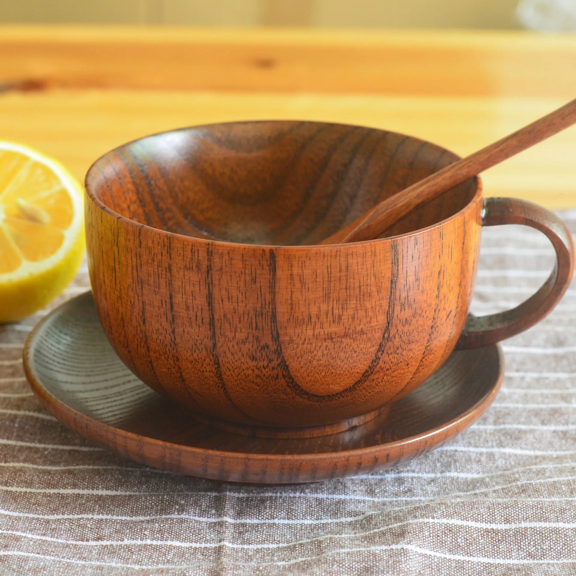 Simple Wooden Afternoon Tea & Coffee Cup with Handle Personalized for Logo for Milk & Saucers