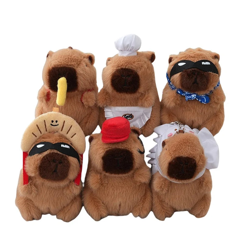 Funny Doll Plush Capybara Key Ring Food Stuffed Capybara Pendant Fur Cross Dressing Cartoon Animal Keychain Toy Backpack Charm