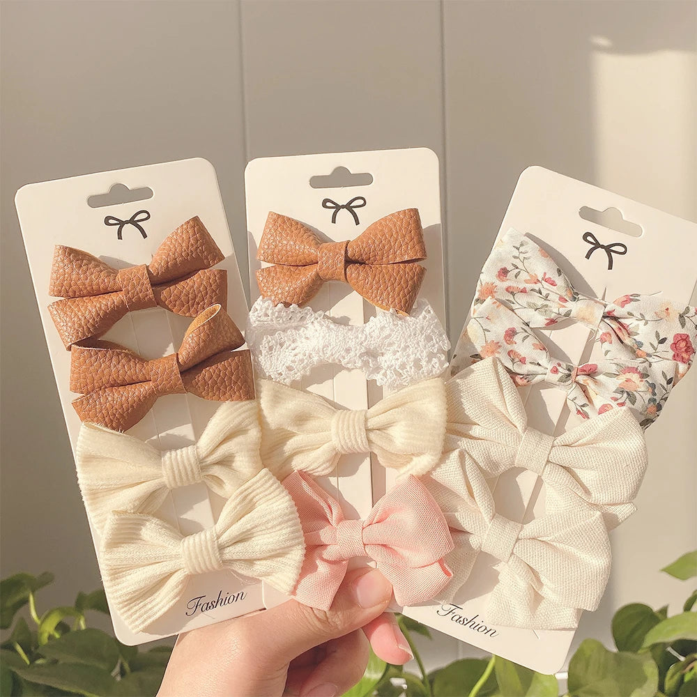 4 Pcs/set Cotton Linen Leopard Printed Bowknot Hair Clips Cute Girls Barrettes Safty Hairpins Kids Hair Accessories