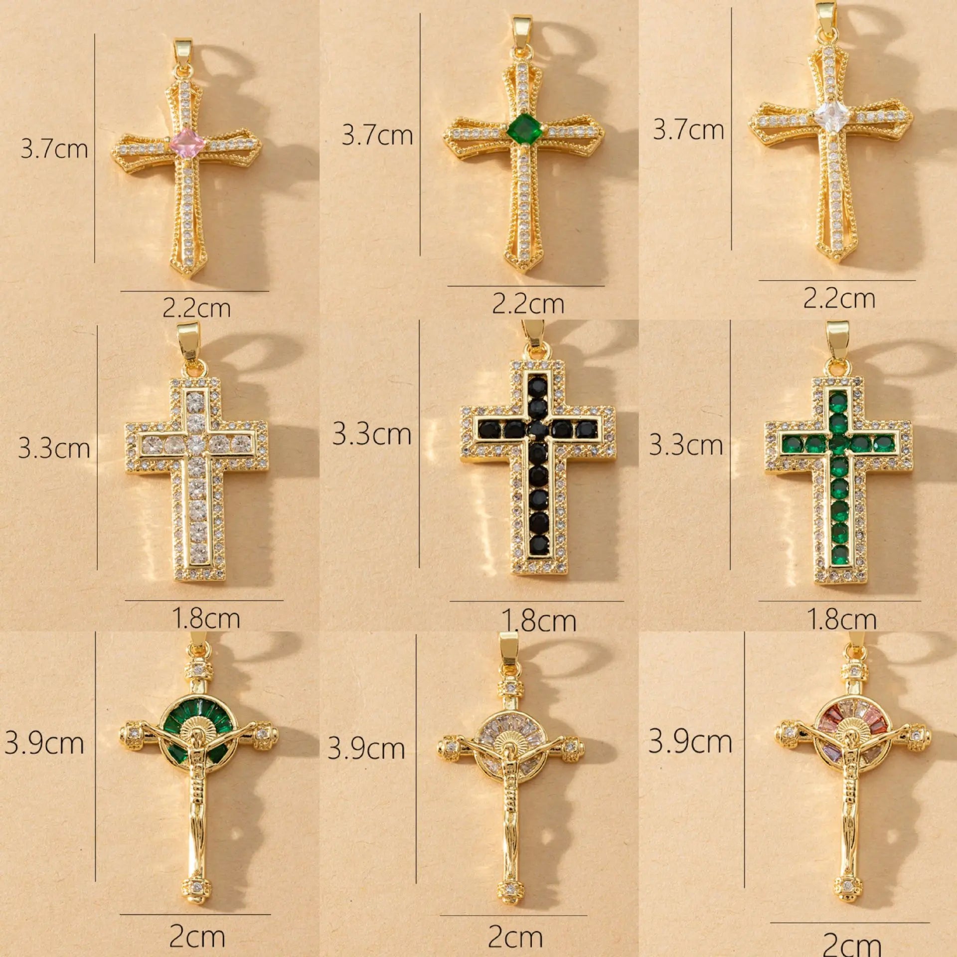 Light Luxury Copper Gold Plated Shiny Multicolor Cubic Zircon Accessories Unique Multi-Style Geometric Gold Cross Pendant