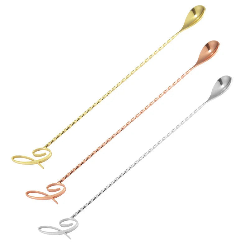 Long Gold Colored Cocktail Spoon BarTool Stainless Steel Bar Mixing Spoon