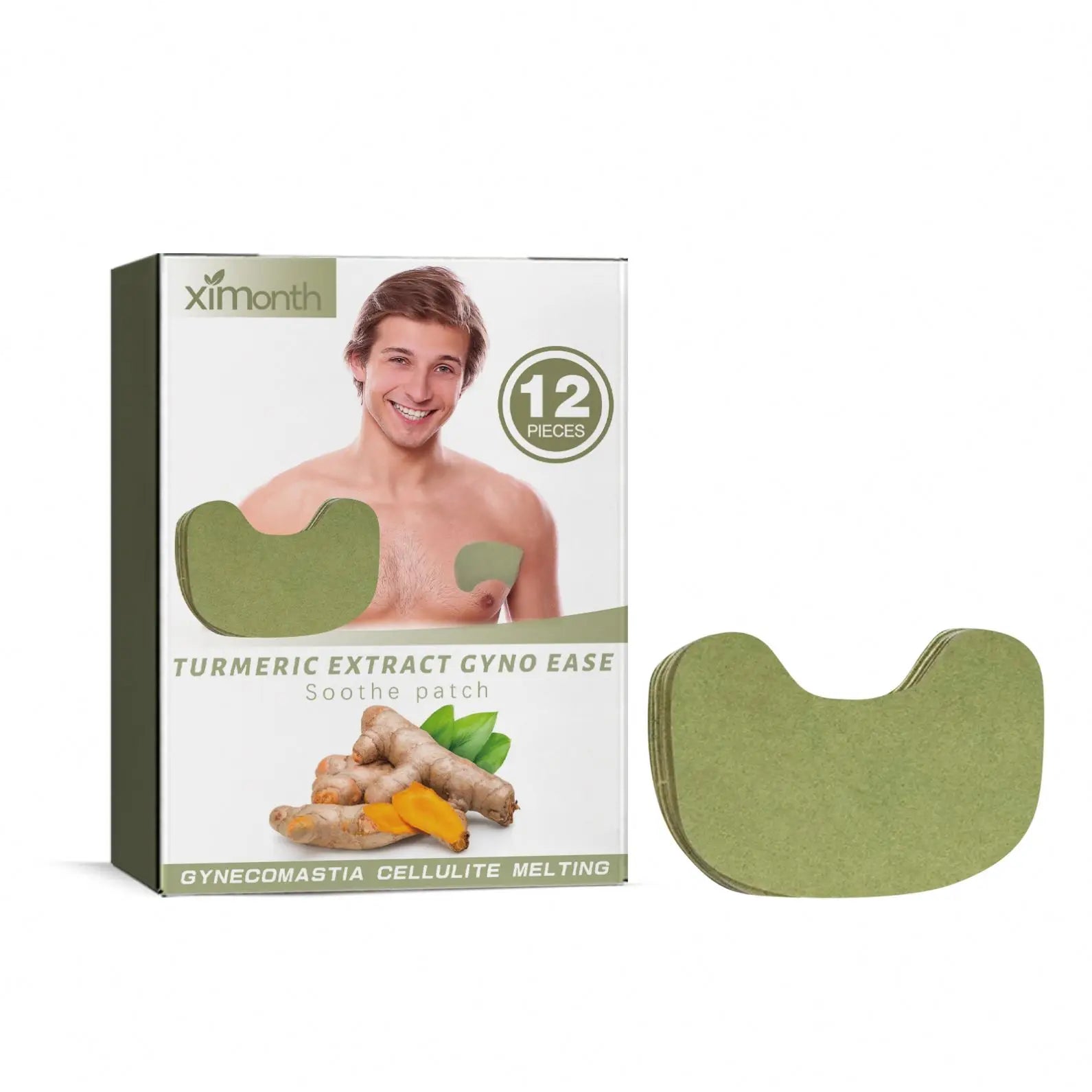 Private Label Oem Wholesale Private Label 12 Pcs Pack Turmeric Extract Gynecomastia Narrow Down Patch for Men