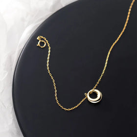 Fashion Minimalist Jewelry 925 Sterling Silver Geometric Necklace Round Ring Circle Pendant Gold Plated Necklaces Women