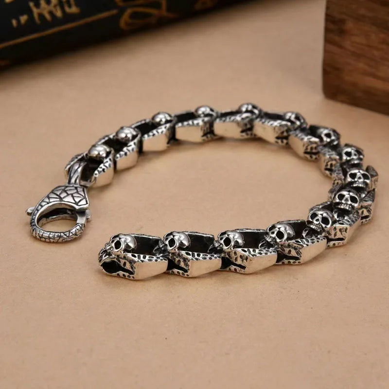 Wholesale Retro Stainless Steel Scary Skull Fashion Bracelet Personalized Gothic Hip Hop Style for Men Street Punk Jewelry