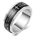 MECYLIFE 8MM Rotatable Band Ring Bible Verse Ring Christian Cross Ring Mens Stainless Steel Religious Jewelry