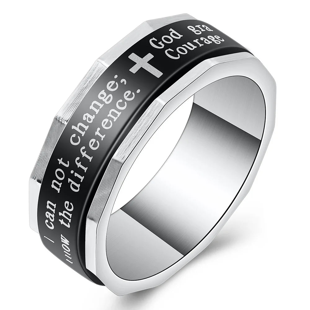 MECYLIFE 8MM Rotatable Band Ring Bible Verse Ring Christian Cross Ring Mens Stainless Steel Religious Jewelry