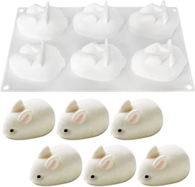 3D Easter Rabbit Bunny Silicone Mold Large 6 Cavity Rabbit Shape DIY Baking Moulds for Mousse Cake Soap Jelly Candle
