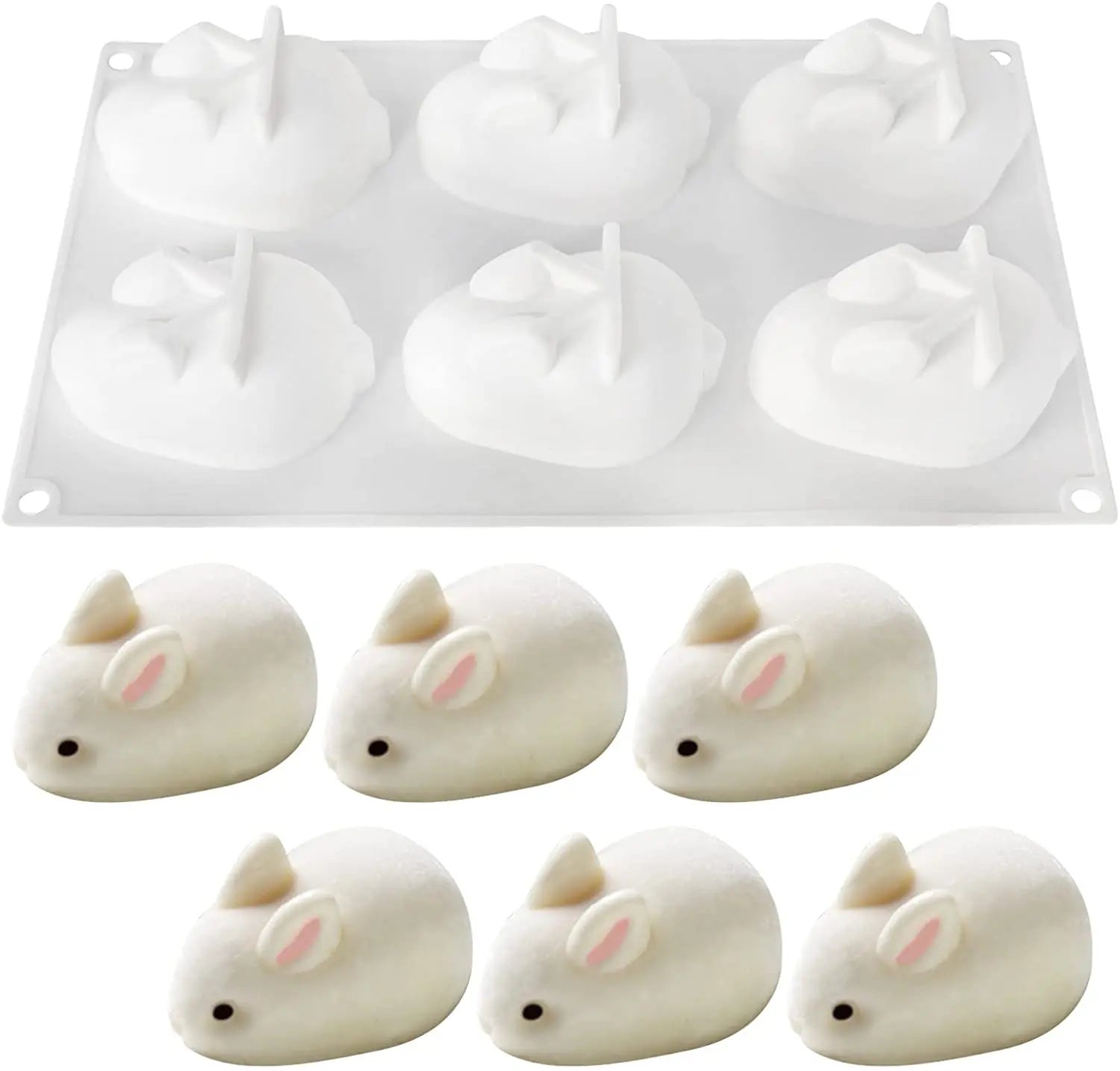 3D Easter Rabbit Bunny Silicone Mold Large 6 Cavity Rabbit Shape DIY Baking Moulds for Mousse Cake Soap Jelly Candle