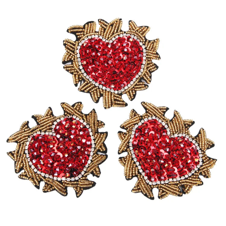 Factory Direct 3D Heart Shape Sequin Rhinestone Beaded Reversible Eco-Friendly PVC Durable Denim Fabric Patches for Shirts
