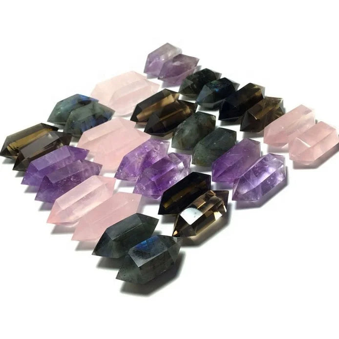 Natural Amethyst Labradorite Small Quartz Crystal Double Terminated Crystal Wand Points Healing Stones Point
