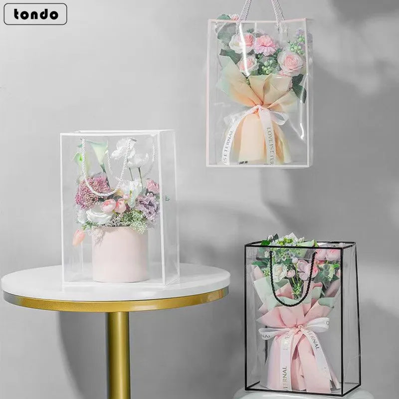 Tondo New Design  Bouquet Plastic Packaging Bags  Handbag Plastic Clear Gift Bags With Handle