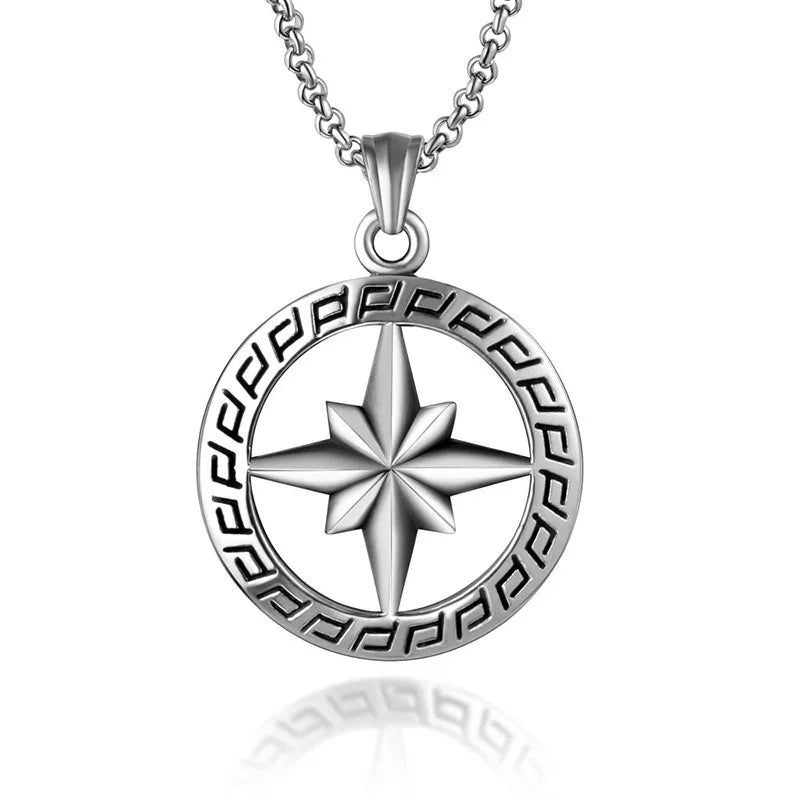 New Fashion Round Flower Design Titanium Steel Flower Necklace Men's Stainless Steel Pendant for Christmas Jewelry