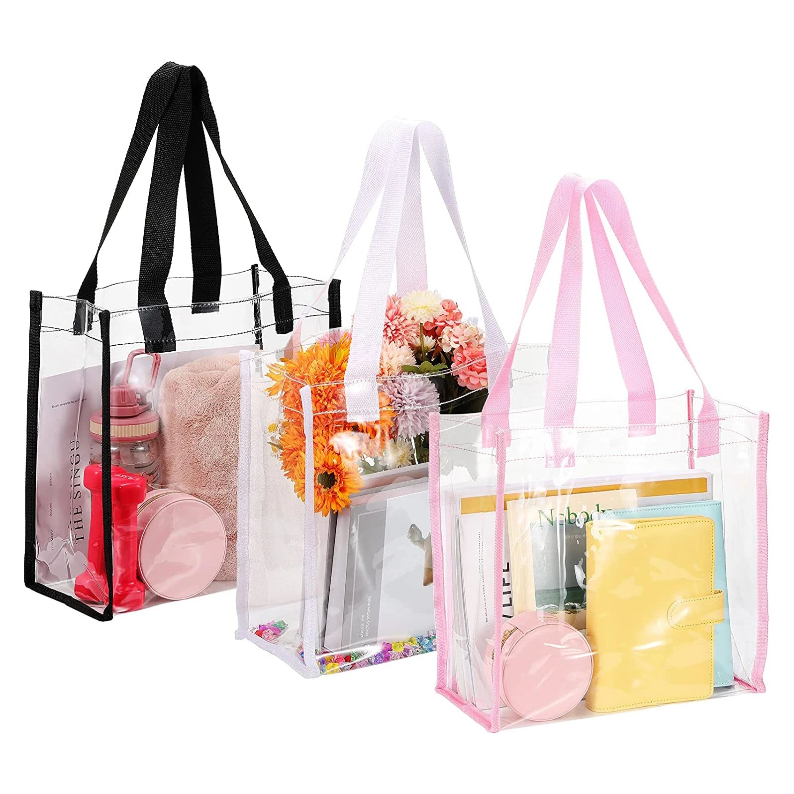 New Large Capacity Waterproof Women Shopping Gift Bag Transparent Clear Customized PVC Tote Bags