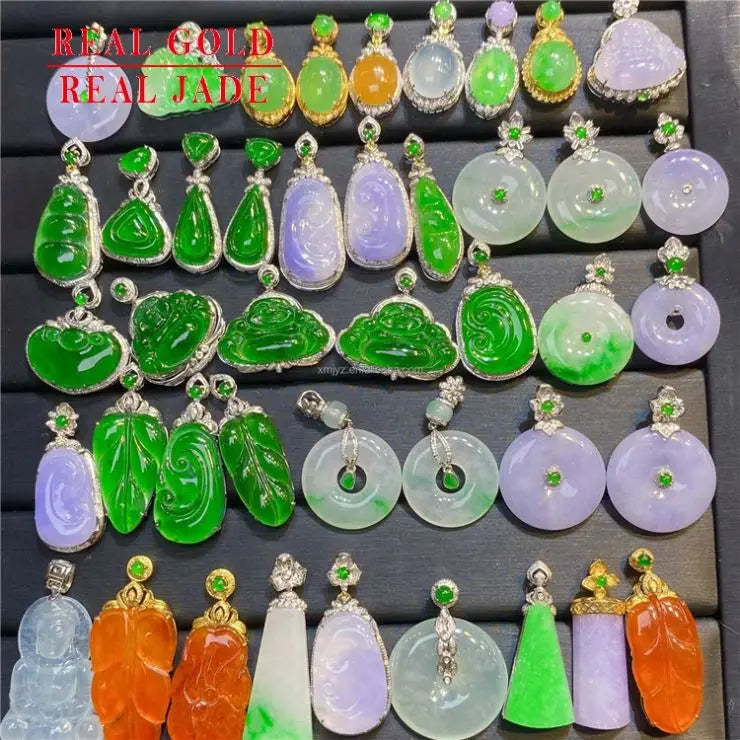 18K Gold Diamond Pendant a Grade Jadeite Laughing Buddha White Gold Jade Buddha Pendant Necklace