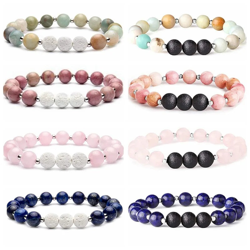 8MM Volcanic Stone Tiger Eye Stone Beads Bracelet Elastic Rope Yoga Agates Crystal Beaded Bracelet for Couple Jewelry