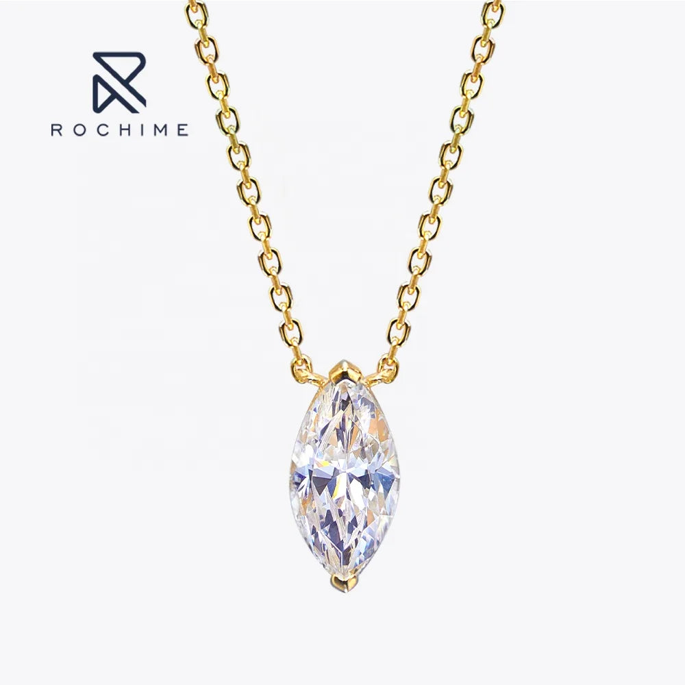 Rochime Marquise Cut  Choker Necklace 925 Sterling Silver Cubic Zirconia Fine Jewelry 18k Gold Manufacturing for Women