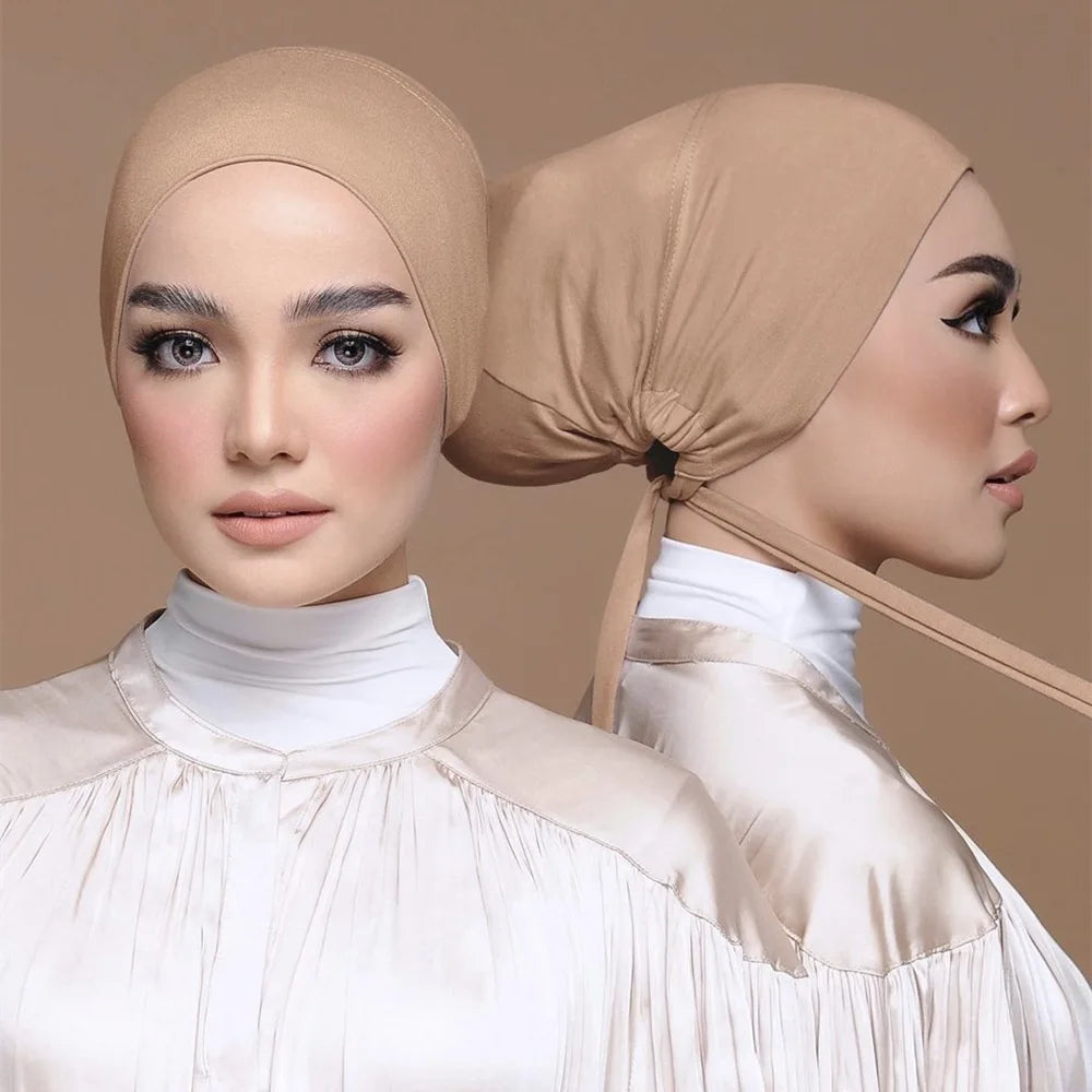 Muslim Women's Headscarf  Tether Headscarf With Adjustable Tether Knitted Hijab Islamic Headscarf for Women Hijab