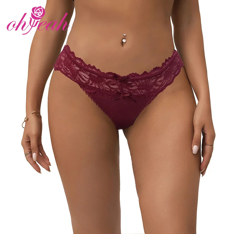 Ohyeah Women's Low-Rise Sexy Panties Thong High Quality New Style Floral Lace Bow Plus Size Underwear Wholesale Price Low MOQ