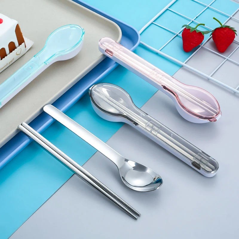 Travel Cutlery Flatware Set Spoon Chopsticks Stainless Steel Portable Cutlery Set for Camping Hiking