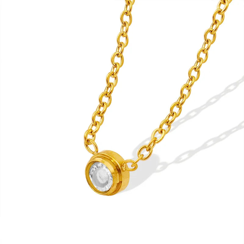 New Non Tarnish Jewelry Dainty 18K Gold Plated Stainless Steel Cubic Zircon Pendant Clavicle Necklace for Women