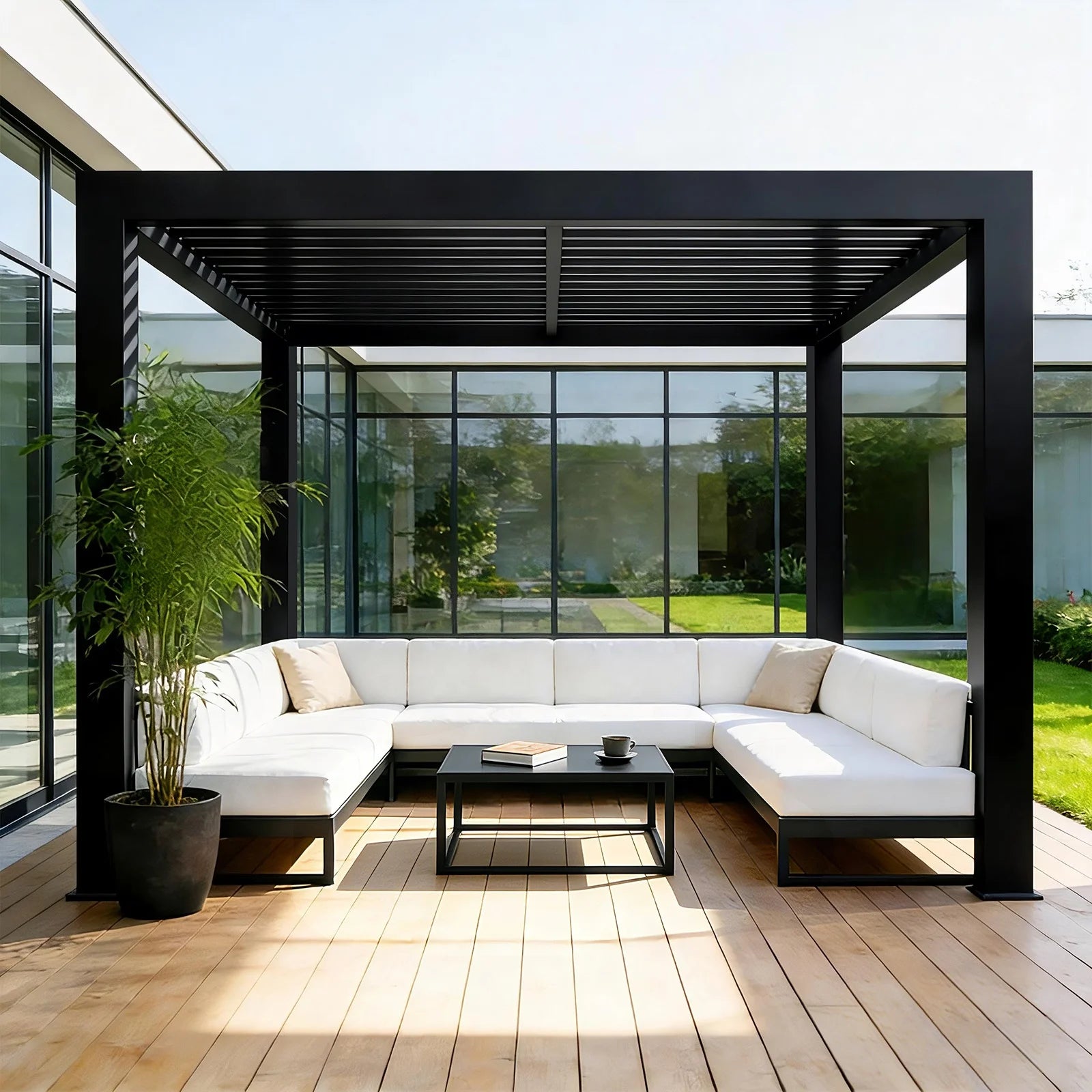 Outdoor Garden Canopy Patio Waterproof Panel Slats Motorized Gazebo Bioclimatic Louvered Aluminum Pavilion Pergola for Window