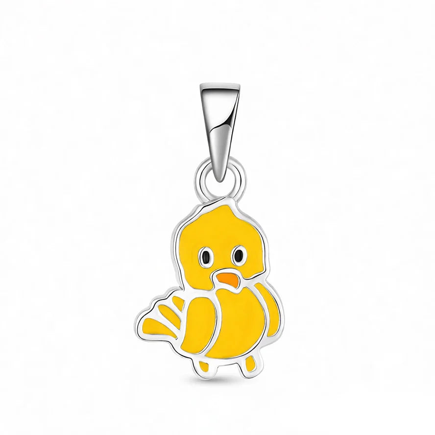 Handmade Yellow Enamel Duck Pendant Necklace Cute Animal Charm Silver Jewelry for Kids Girls Teens