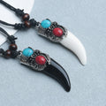 Vintage Retractable Turquoise Pendant Necklace Brave Men Wolf Teeth Spike Lucky Jewelry Tooth Amulet Pendant Necklace for Men