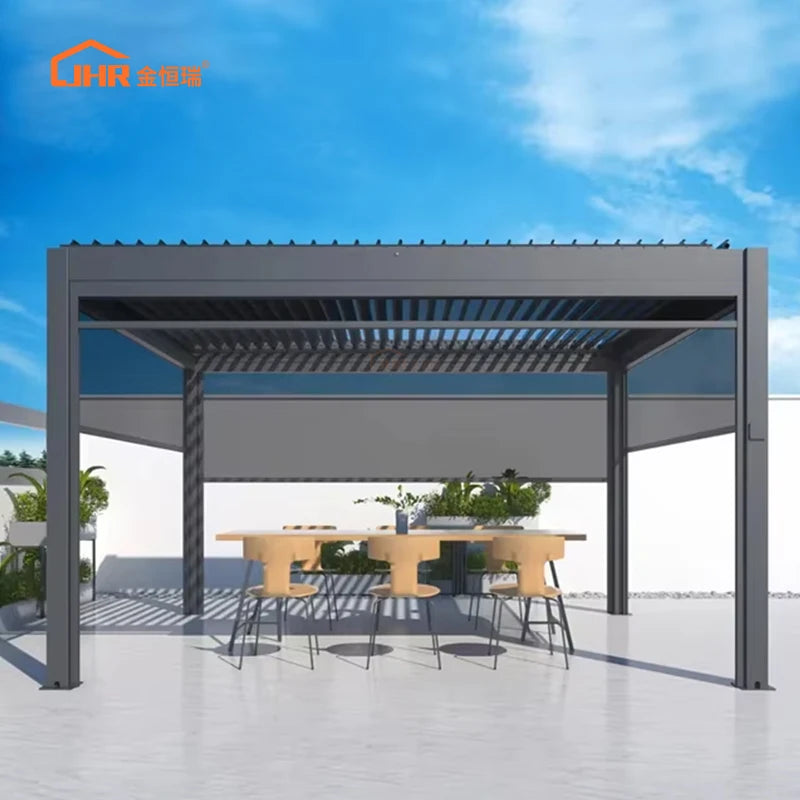 Louvre Pergola Motorized Electric Smart Motorised Outdoor Pagola Outdoor Aluminum Motorized Pegola with Blinds Shades