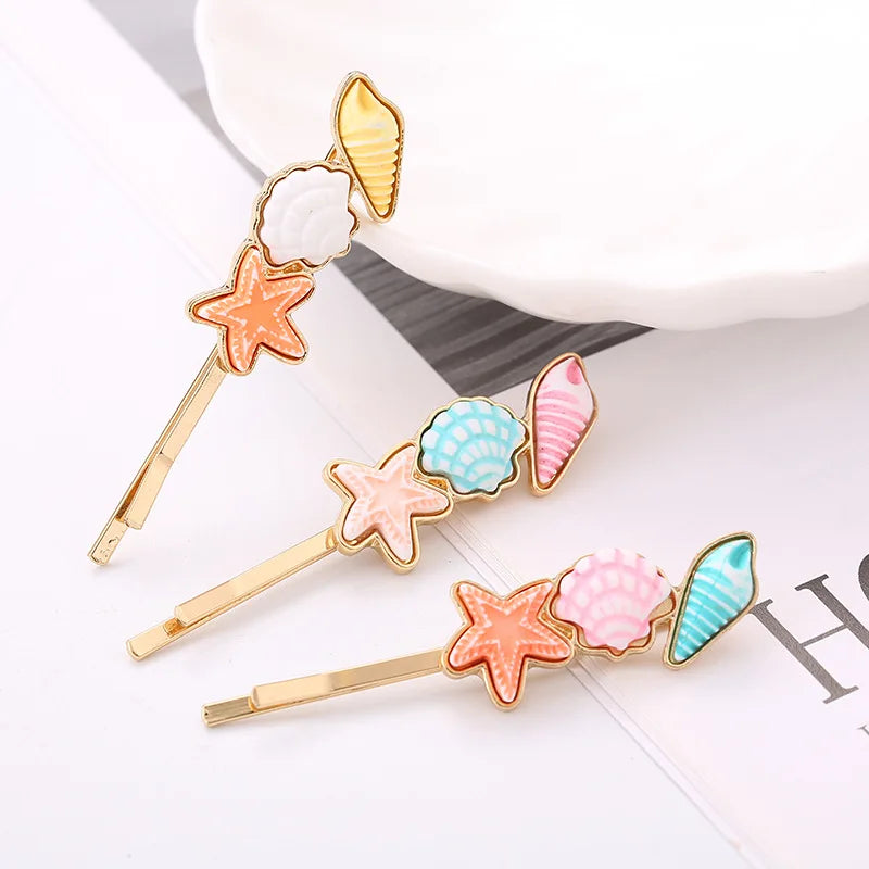 New  Style Ocean Design Starfish Shell Conch One Word  Bangs Clip Hair Clips Hair Accessories Headdress Wholesale for Girls