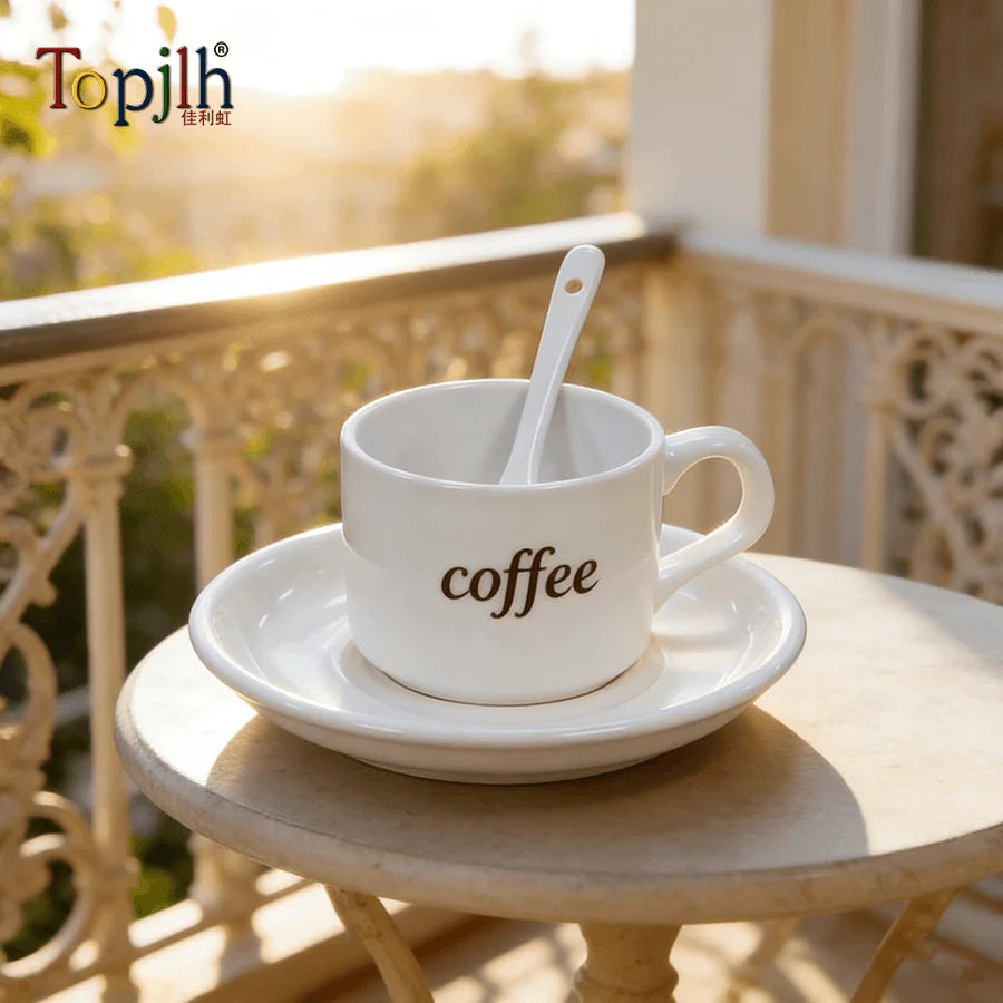 Topjlh Wholesale 5oz Sublimation Ceramic Coffee Mug with Plate and Spoon Blank Cup for Promotional and Festival Gifts