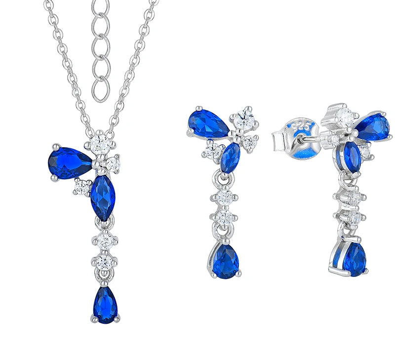 QX CUSTOM OEM Women Luxury 925 Sterling Silver Flower Earrings Necklaces Fine Cubic Zirconia Jewelry Jewelry Set for Woman Gift