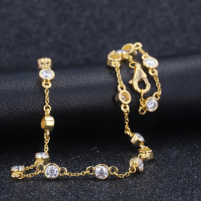 Starsgem Women Jewelry 10K 14K 18K Gold Round Lab Grown Diamond Moissanite Tennis Bracelet