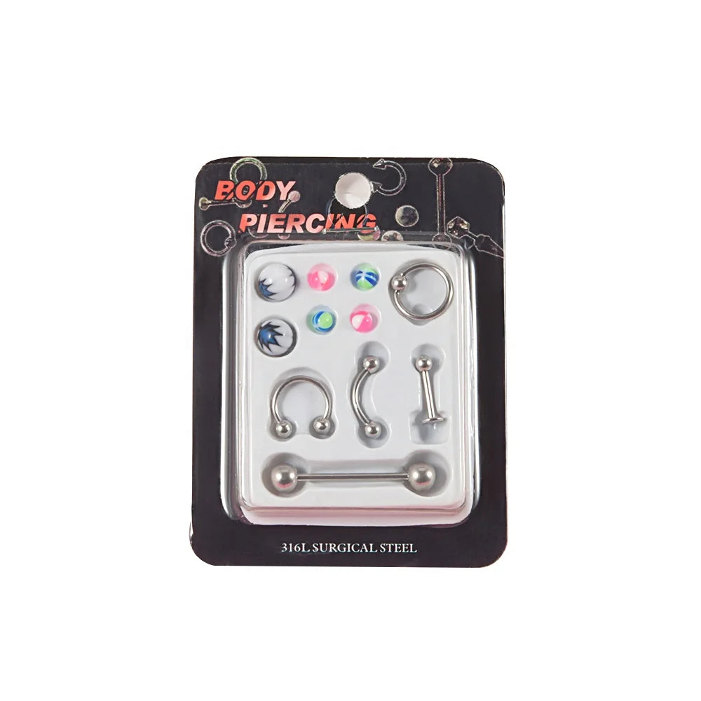 Wholesale 1 Set Surgical Steel BCR Ring Random Acrylic Ball External Thread Piercing Jewelry Women's Navel Tongue Stone Main